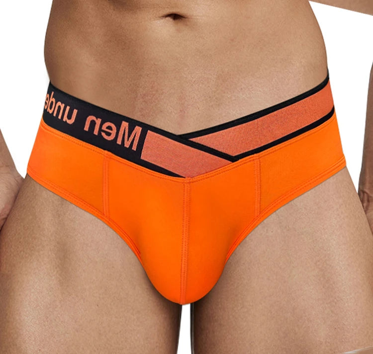 1 par de calzoncillos naranjas con cinturón en V, sexys, con efecto láser degradado, cintura baja, cómodos y transpirables, ropa interior para hombre MP270