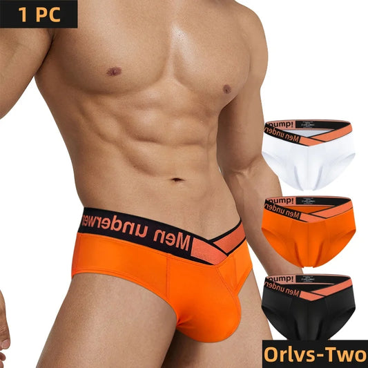 1 par de calzoncillos naranjas con cinturón en V, sexys, con efecto láser degradado, cintura baja, cómodos y transpirables, ropa interior para hombre MP270
